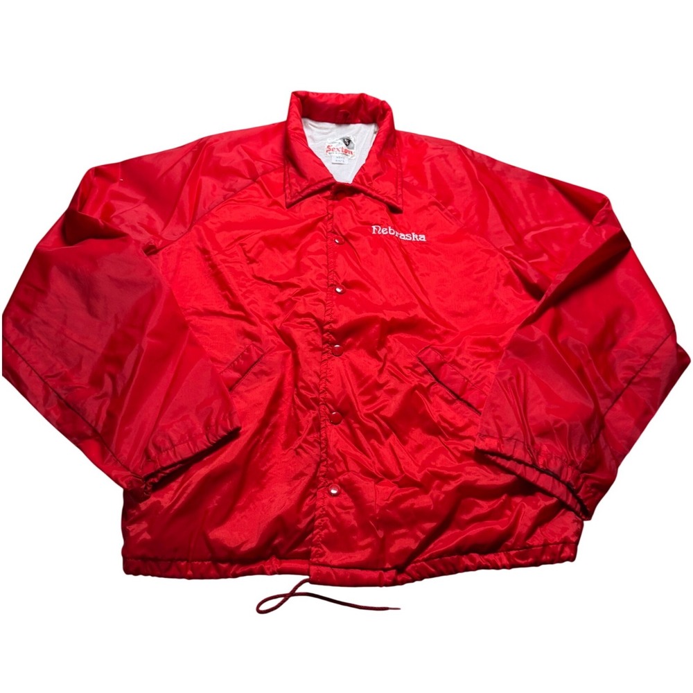 Sexton Nebraska Coach Jacket Mens Large Red Good Vintage Snap Windbreaker 3835